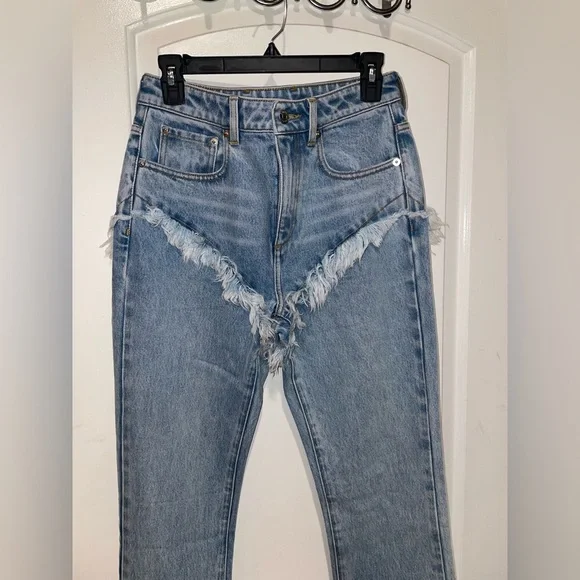 New! SER.O.YA Dahlia Western Frayed Fringe Blue Flare Jeans 🤠💙 size 26 - Picture 9 of 10